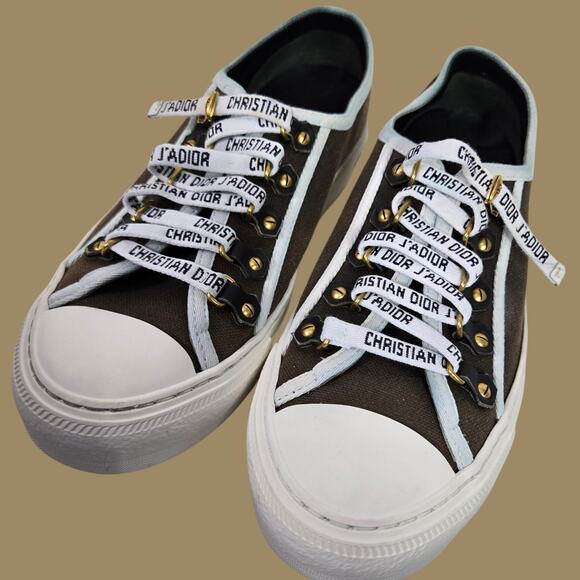 Christian Dior WalkNDior Canvas Sneakers Low Top Cap Toe JADIOR Lace Up Logo 7.5 - Picture 6 of 16
